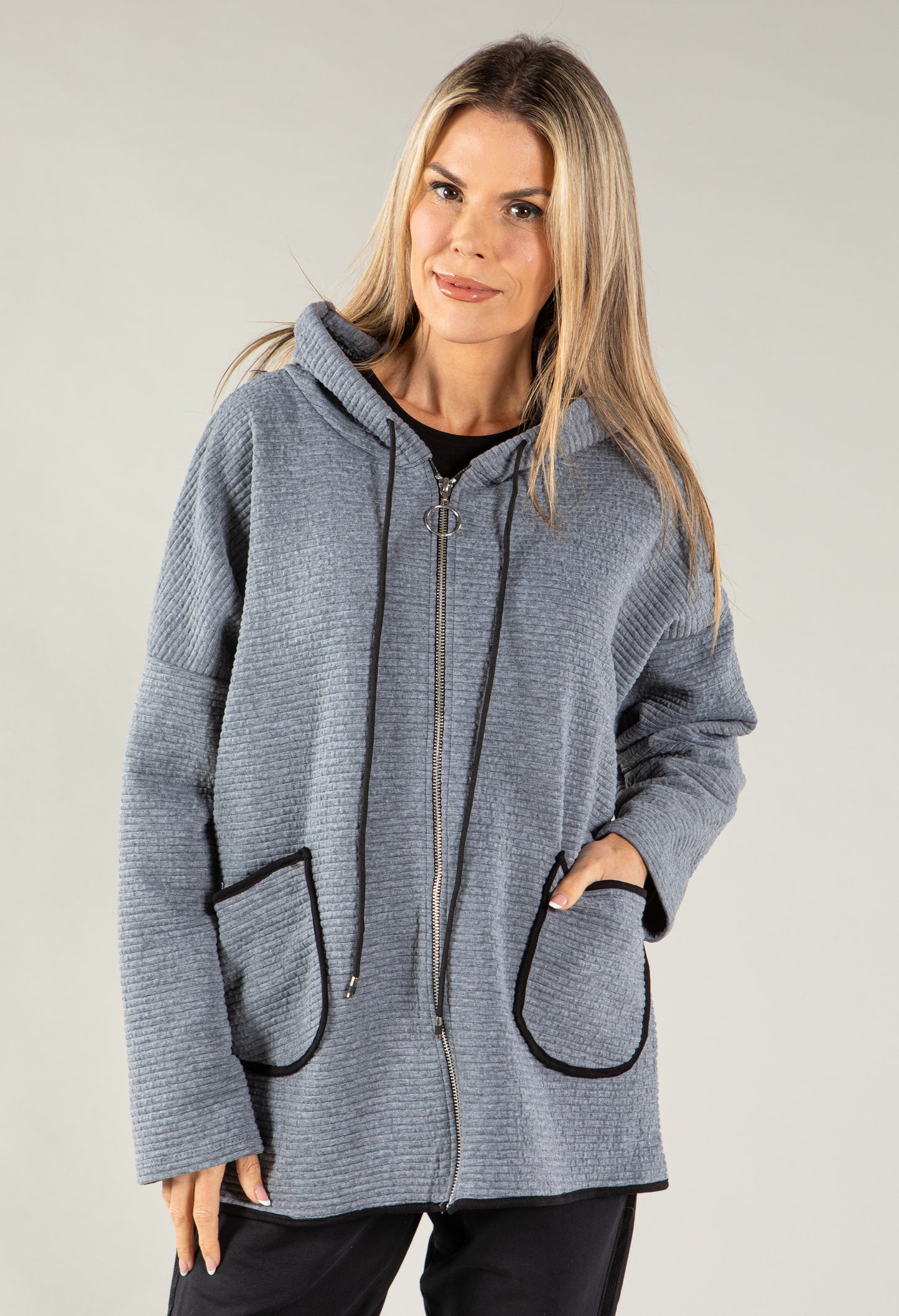 Ribbed Zip Hoodie