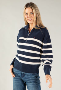 Half Zip Relaxed Stripe Jumper