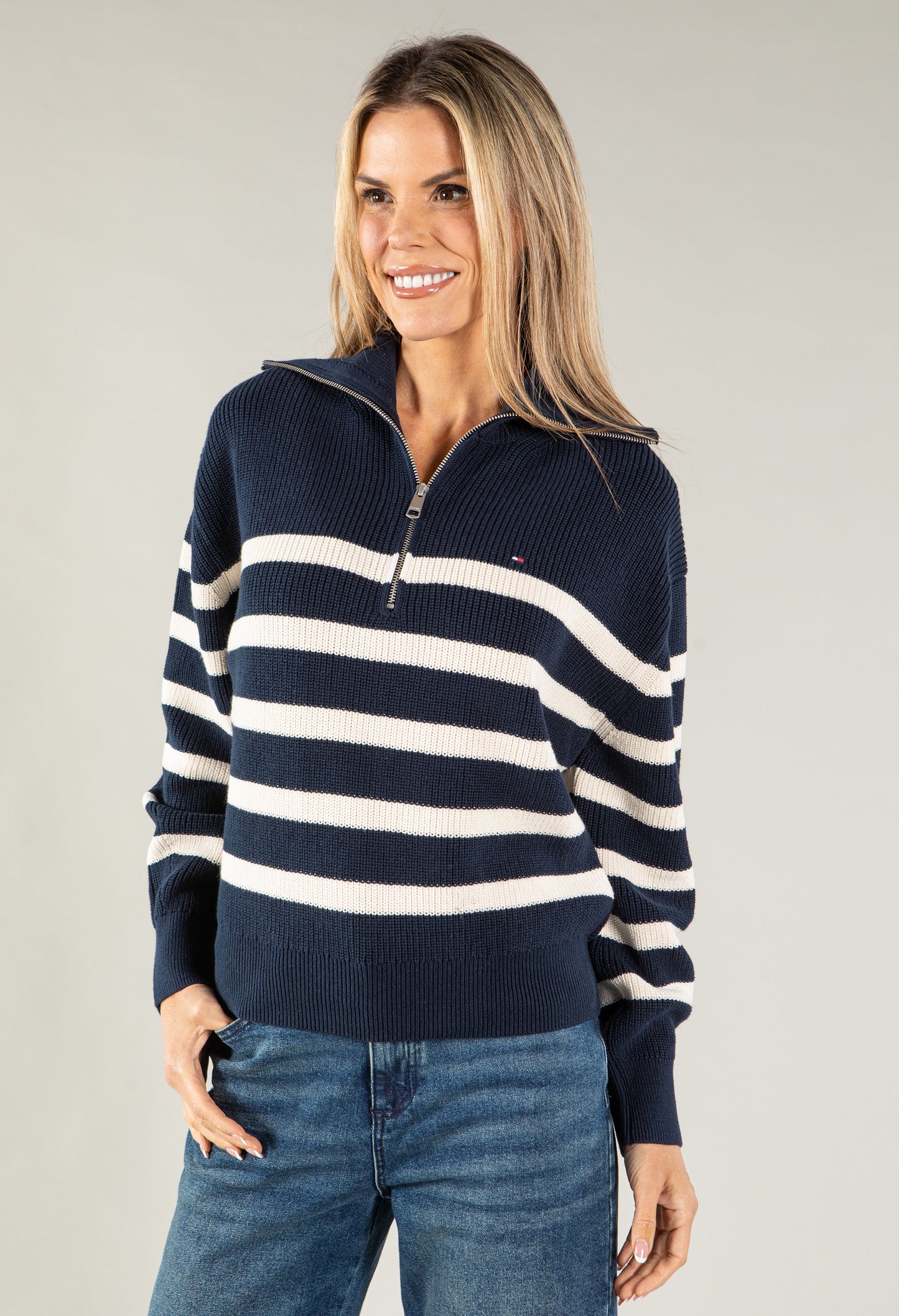 Half Zip Relaxed Stripe Jumper