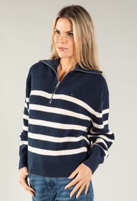 Half Zip Relaxed Stripe Jumper