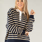 Stripe Gold Button Polo Sweatshirt