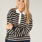 Stripe Gold Button Polo Sweatshirt