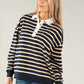 Stripe Gold Button Polo Sweatshirt