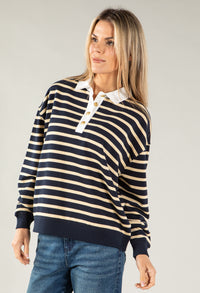 Stripe Gold Button Polo Sweatshirt