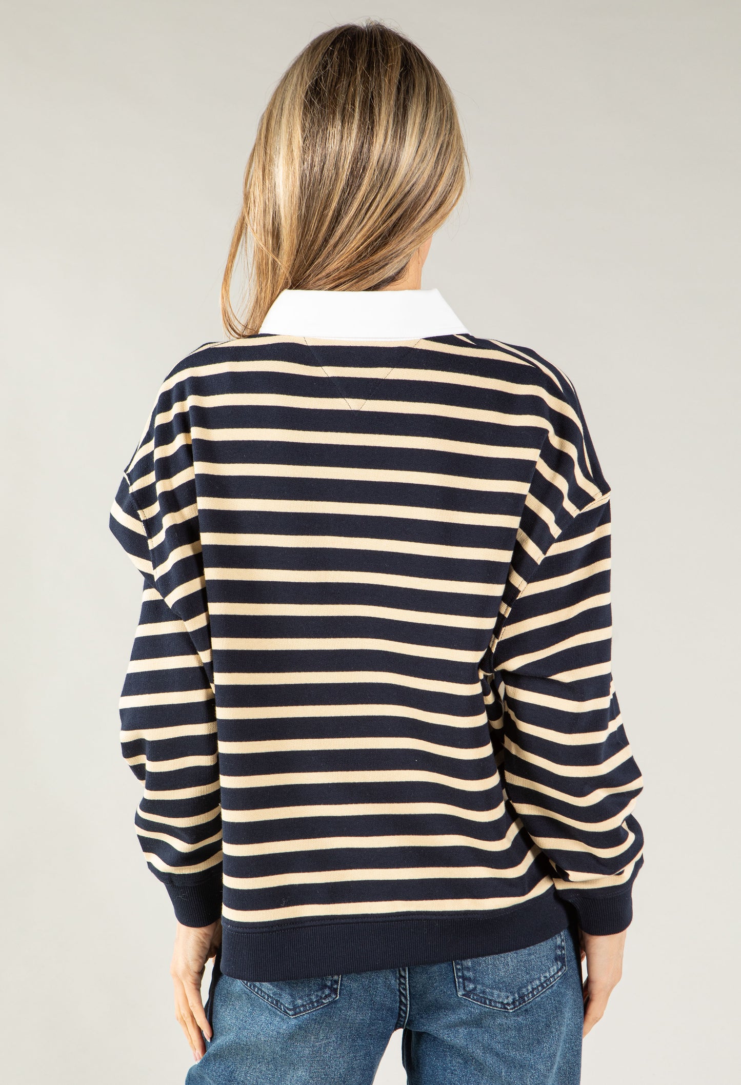 Stripe Gold Button Polo Sweatshirt