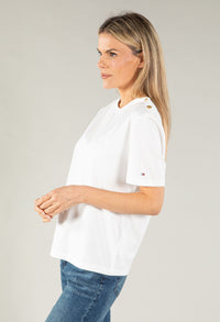 Boat Neck Button Shoulder T-Shirt