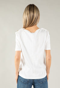 Boat Neck Button Shoulder T-Shirt