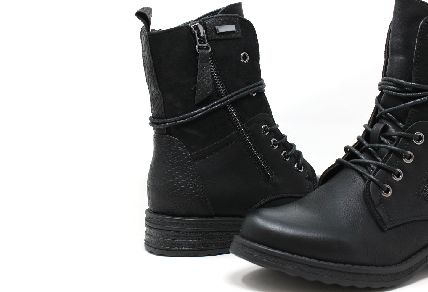 Lace Up Faux Leather Boots