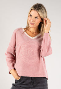 Cord Embellished V Neck Sweatshirt