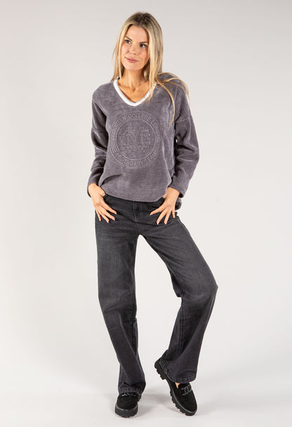 Cord Embellished V Neck Sweatshirt