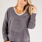 Cord Embellished V Neck Sweatshirt