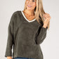 Cord Embellished V Neck Sweatshirt