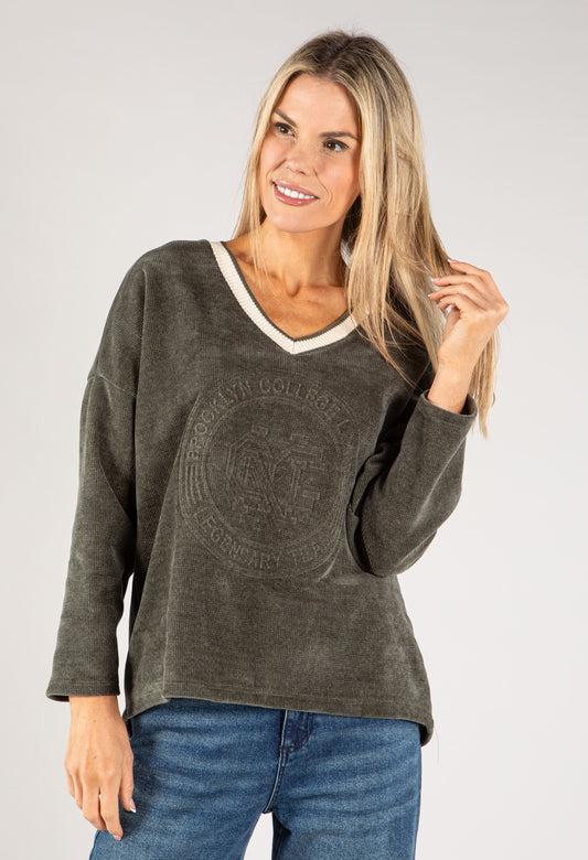 Cord Embellished V Neck Sweatshirt