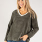 Cord Embellished V Neck Sweatshirt