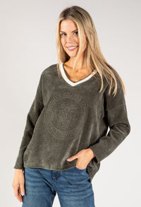 Cord Embellished V Neck Sweatshirt