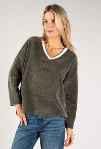 Cord Embellished V Neck Sweatshirt