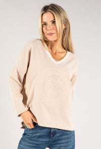 Cord Embellished V Neck Sweatshirt