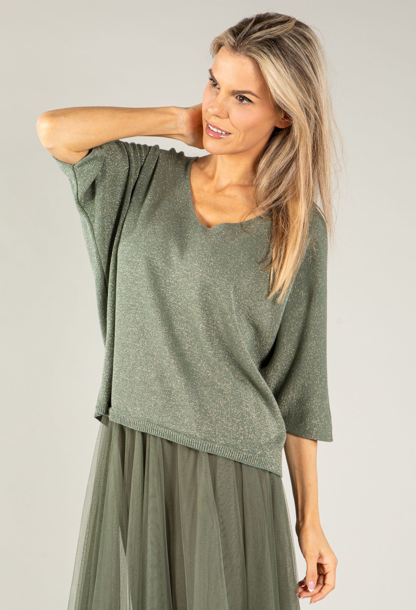 Lurex V Neck Knit Pullover