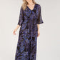 Leaf Print V Neckline Maxi Dress