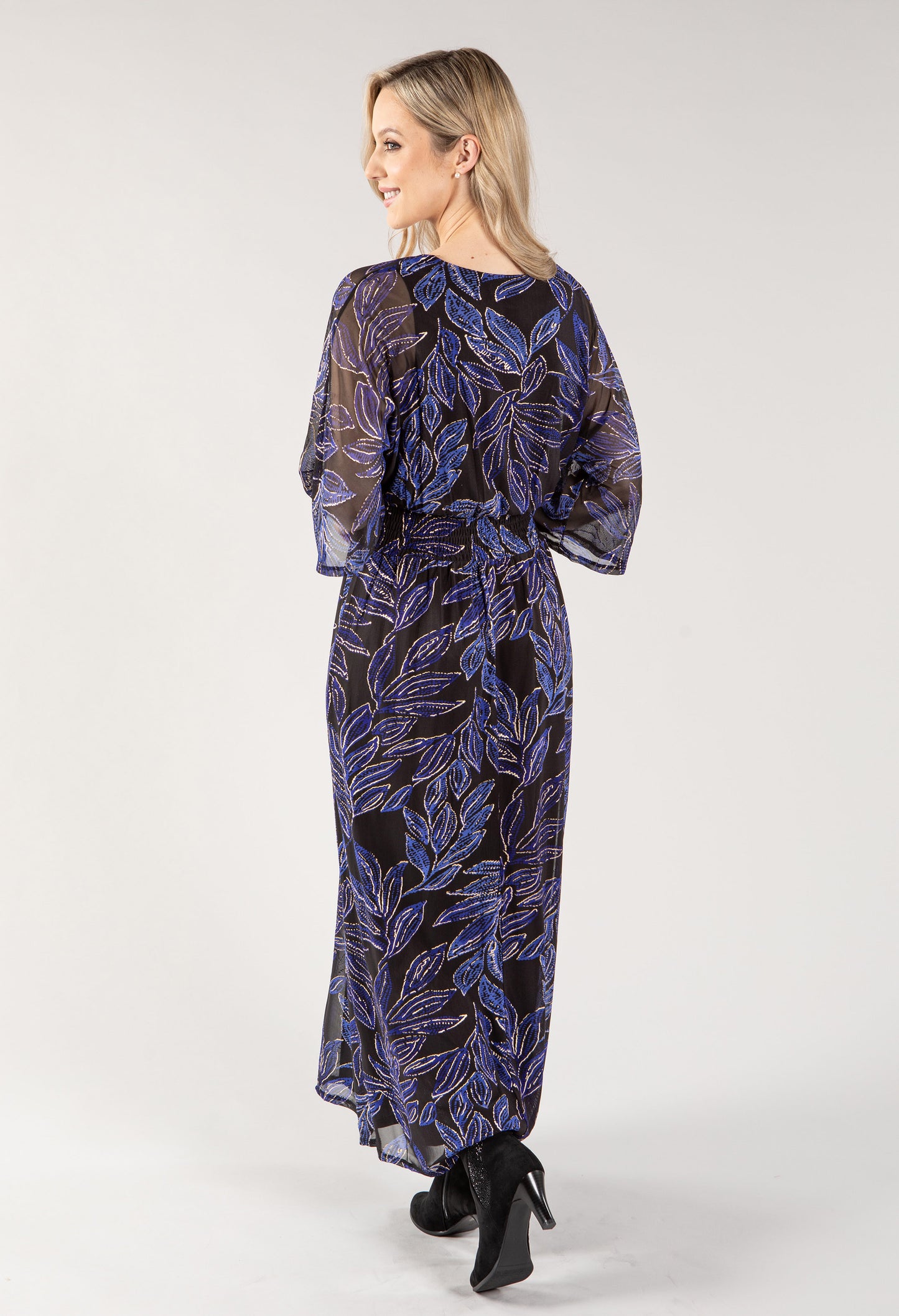 Leaf Print V Neckline Maxi Dress