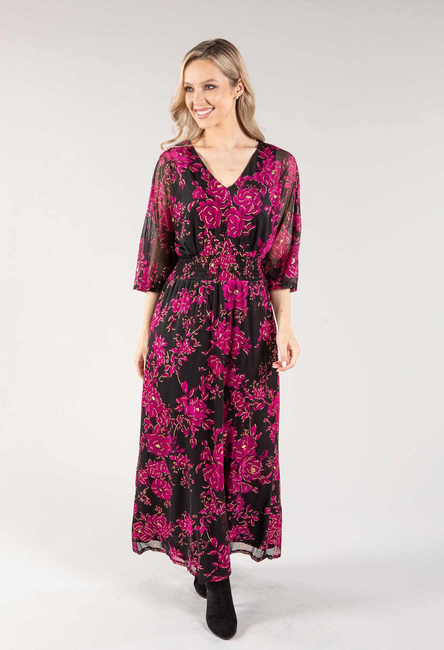 Leaf Print V Neckline Maxi Dress