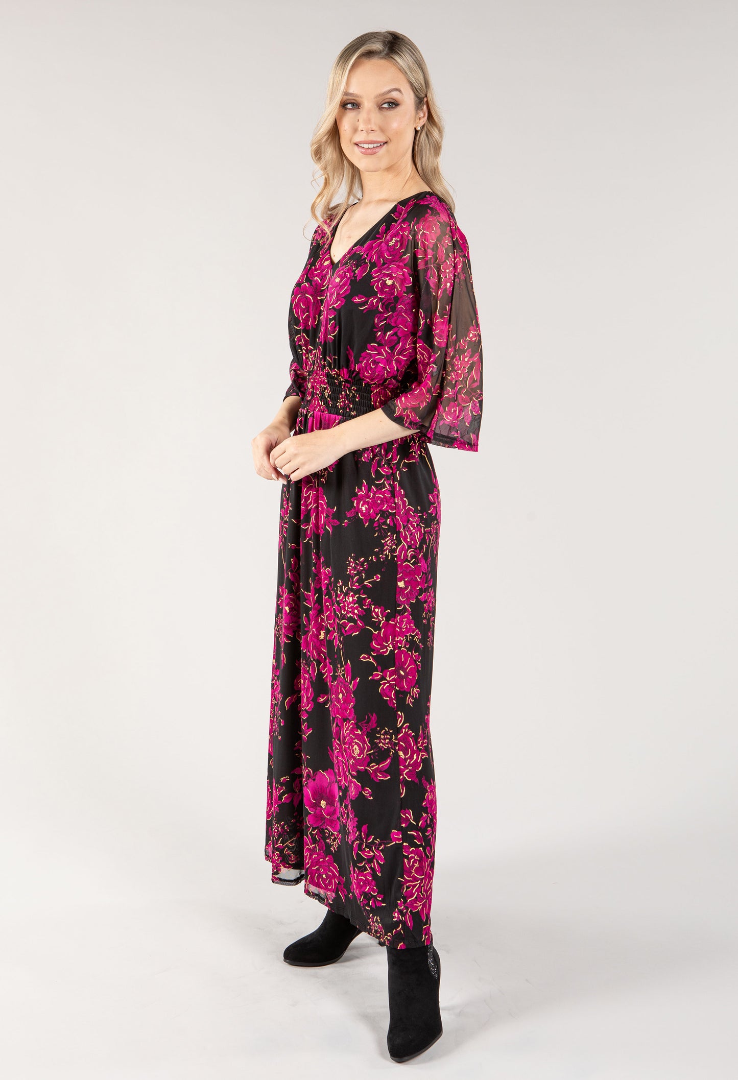 Leaf Print V Neckline Maxi Dress