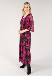 Leaf Print V Neckline Maxi Dress