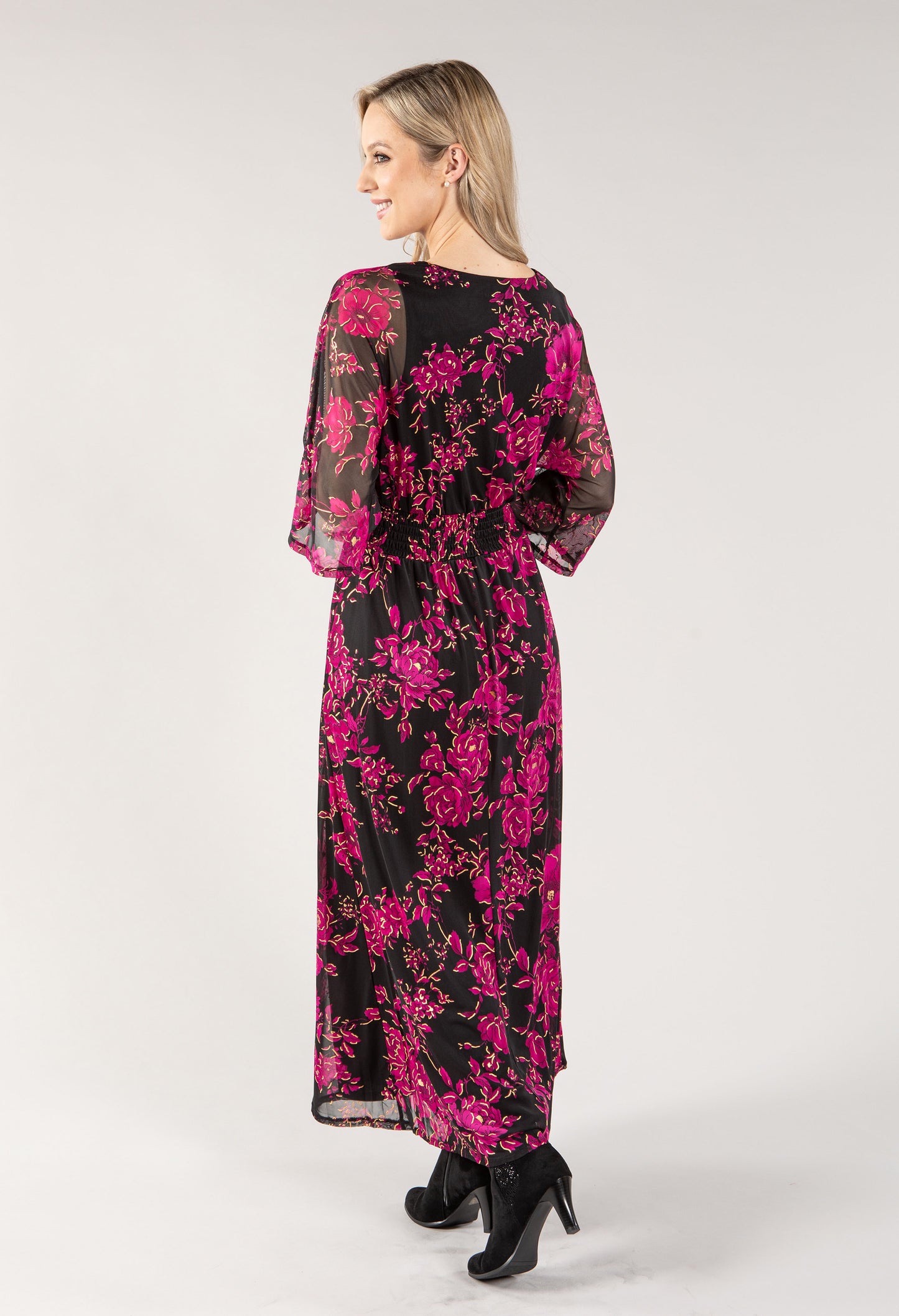 Leaf Print V Neckline Maxi Dress