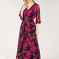 Leaf Print V Neckline Maxi Dress