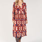 Abstract Print Long Sleeve Plisse Pop Over Dress