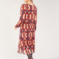 Abstract Print Long Sleeve Plisse Pop Over Dress