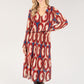 Abstract Print Long Sleeve Plisse Pop Over Dress