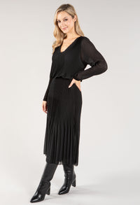 Plisse Pleated Long Sleeve Pop Over Dress