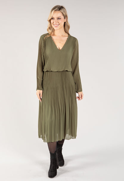 Plisse Pleated Long Sleeve Pop Over Dress