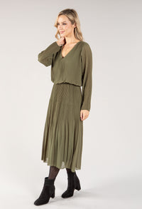 Plisse Pleated Long Sleeve Pop Over Dress