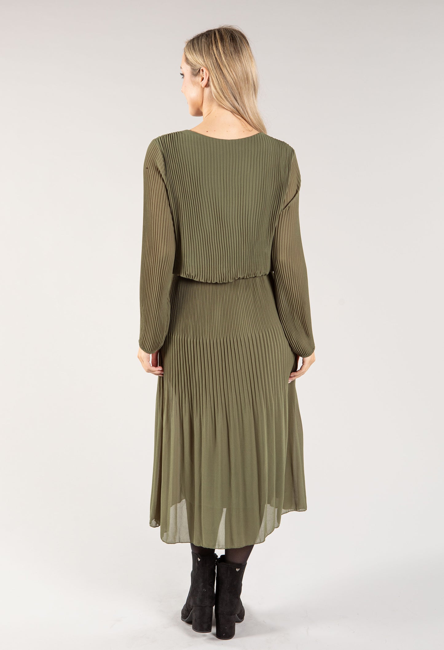 Plisse Pleated Long Sleeve Pop Over Dress