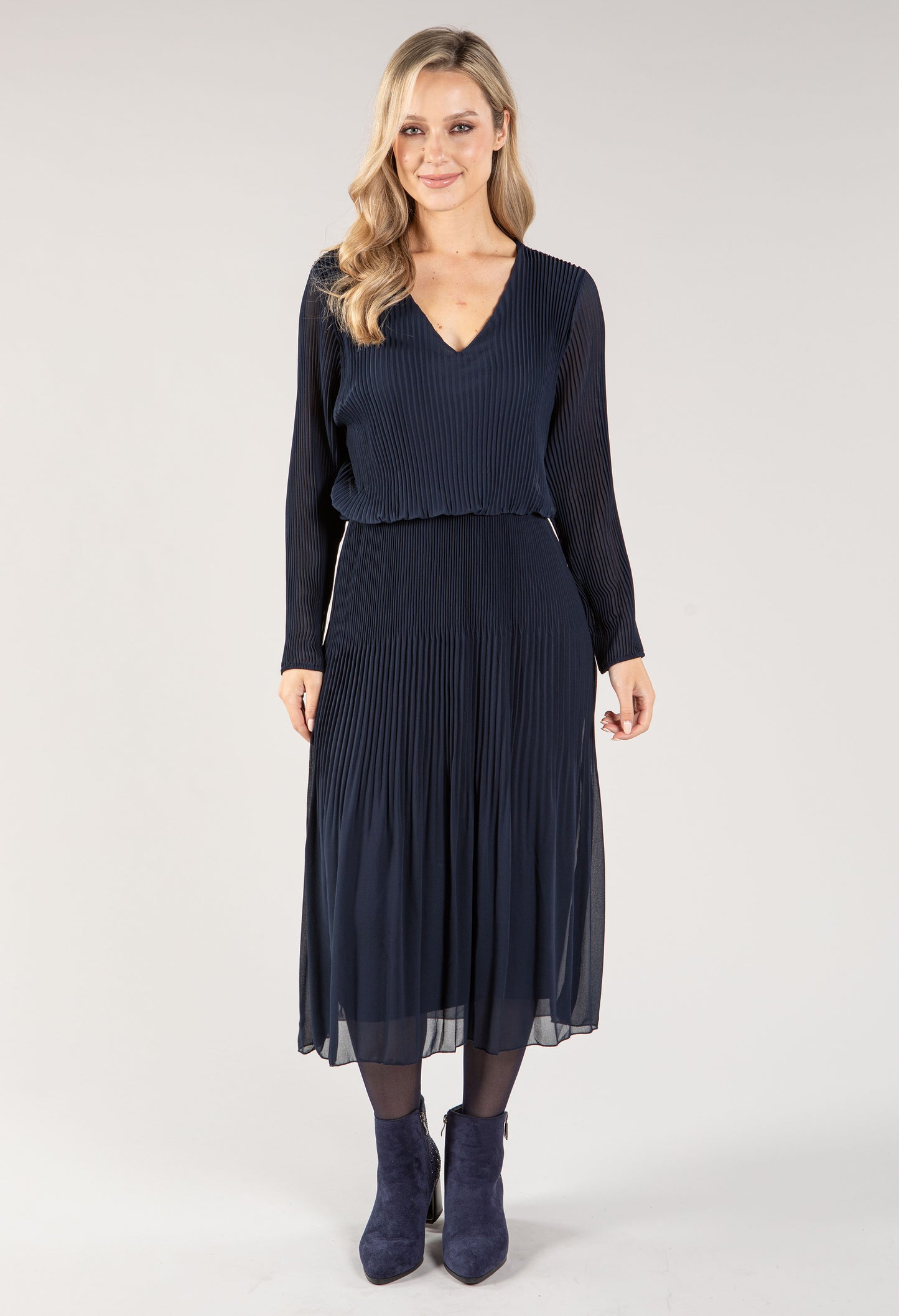 Plisse Pleated Long Sleeve Pop Over Dress