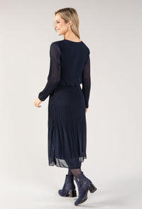 Plisse Pleated Long Sleeve Pop Over Dress