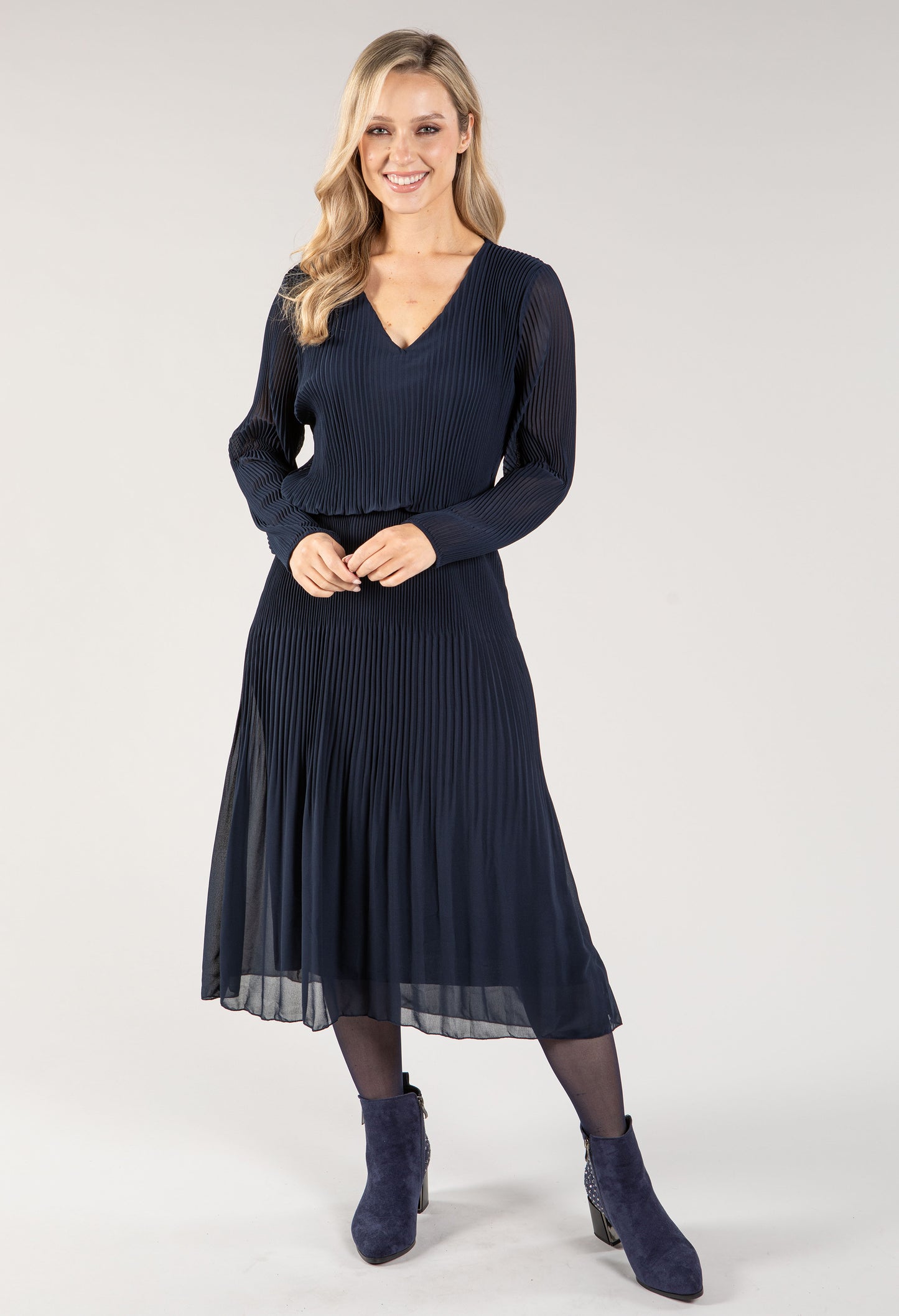 Plisse Pleated Long Sleeve Pop Over Dress