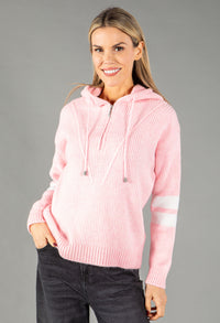 Stripe Sleeve Knit Half Zip Hoodie