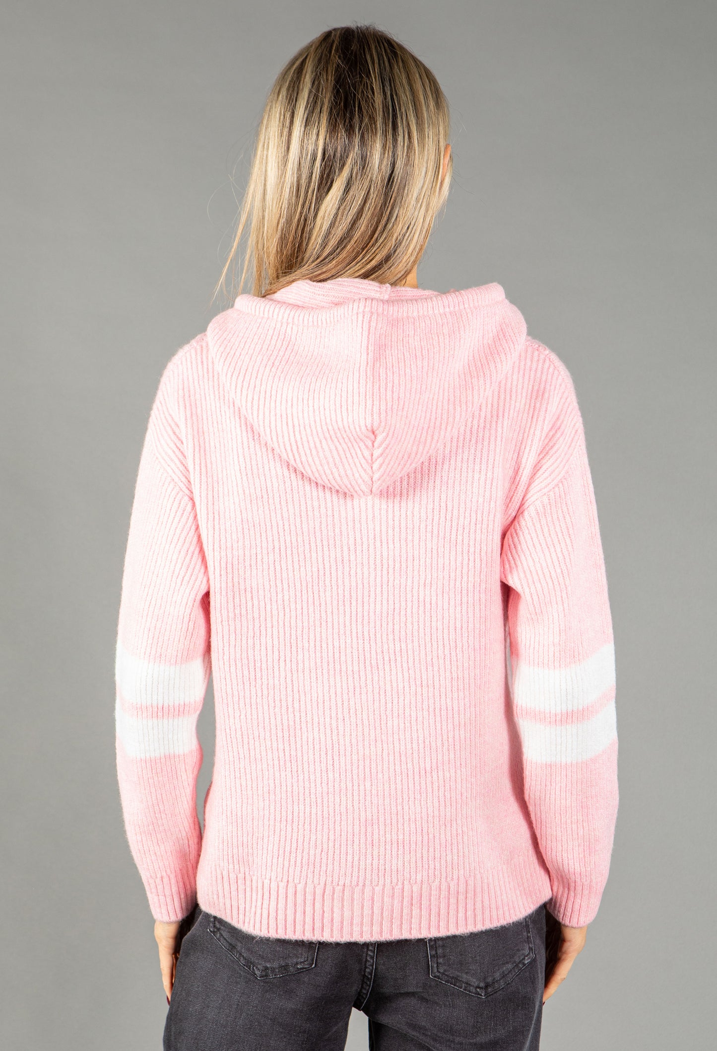 Stripe Sleeve Knit Half Zip Hoodie