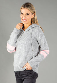 Stripe Sleeve Knit Half Zip Hoodie