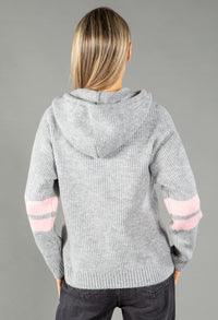 Stripe Sleeve Knit Half Zip Hoodie