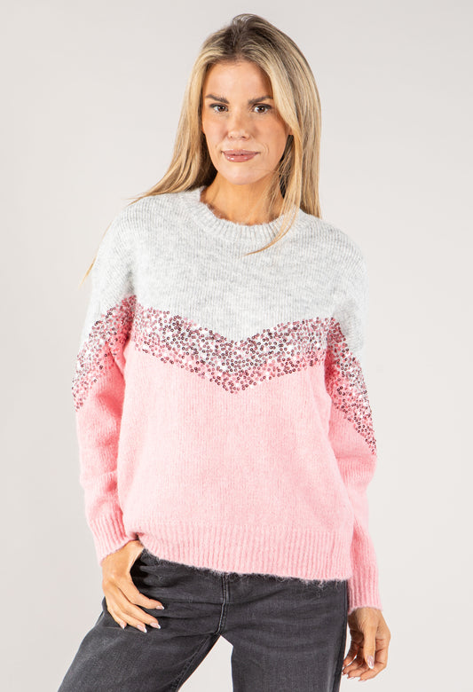 Two Tone Sequin Knit Jumper