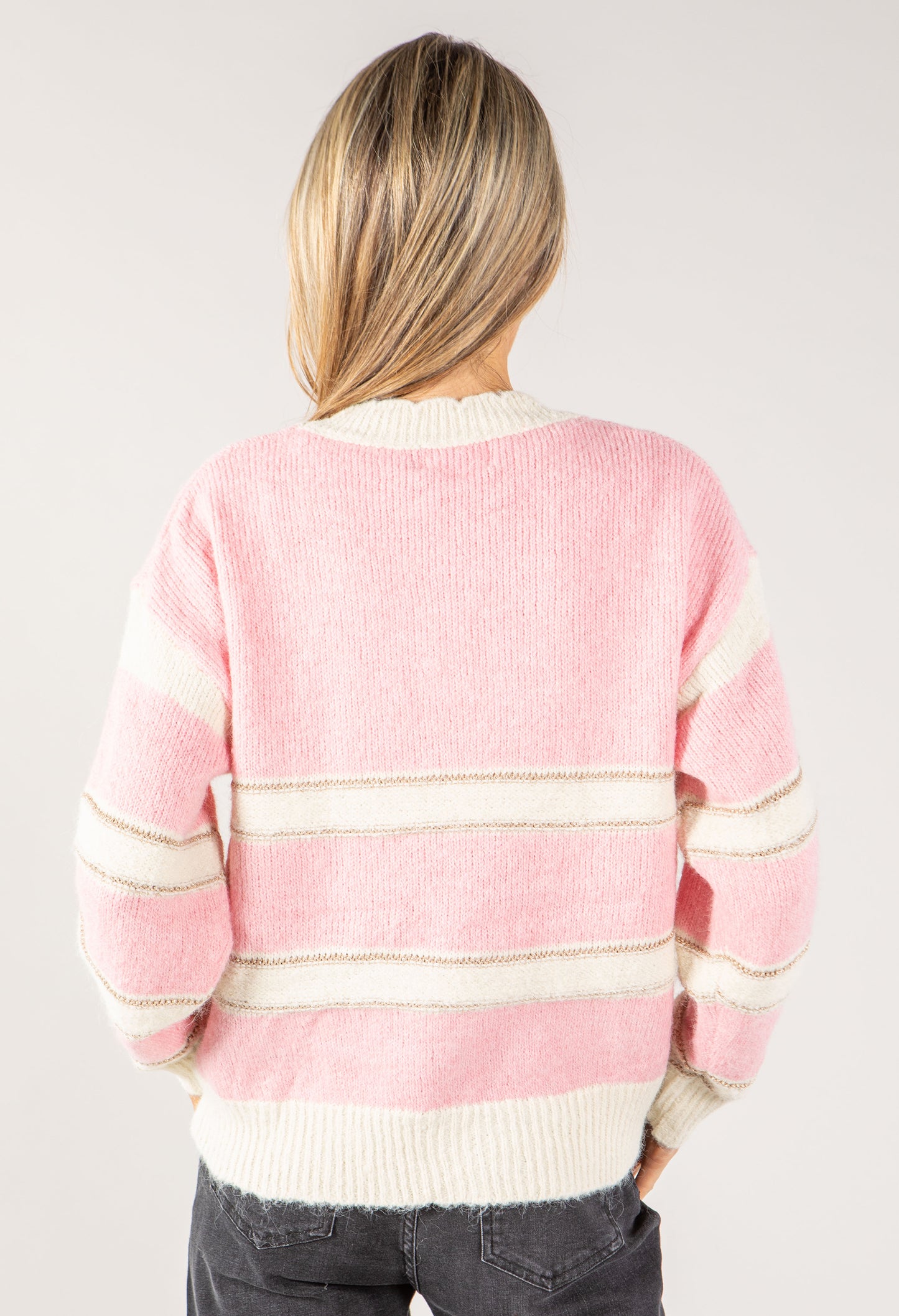 Embroidered Floral Striped Knit Jumper