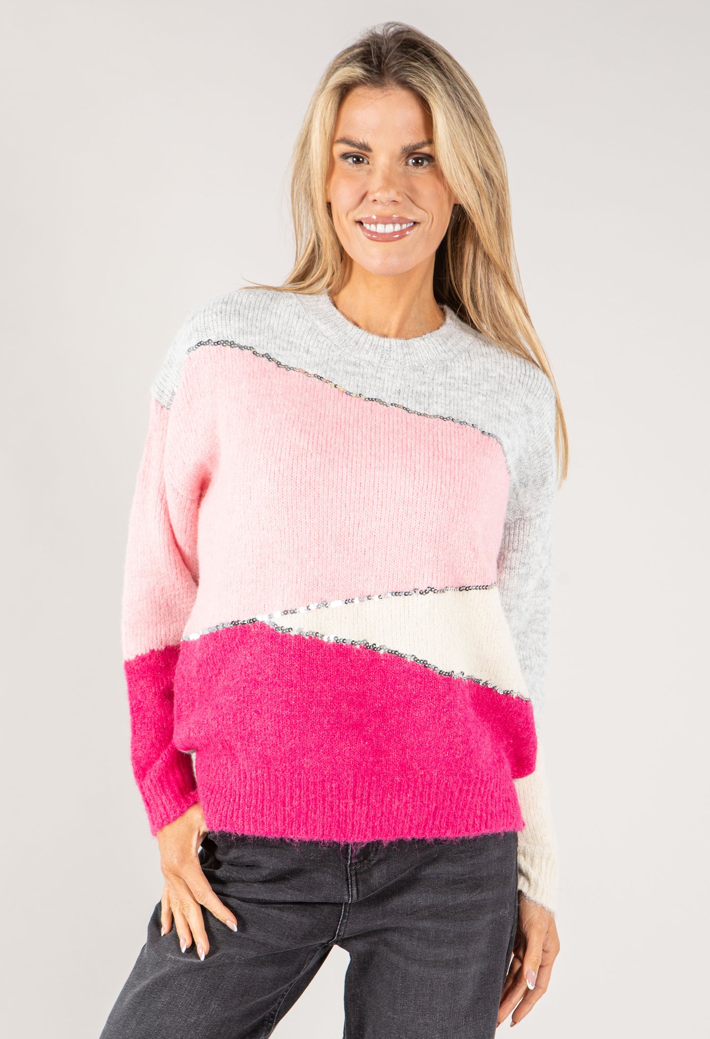 Colour Block Sequin Knit Jumper