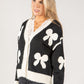 Embroidered Bow Buttoned Cardigan with Contrast Hem