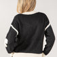 Embroidered Bow Buttoned Cardigan with Contrast Hem