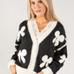 Embroidered Bow Buttoned Cardigan with Contrast Hem