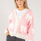 Embroidered Bow Buttoned Cardigan with Contrast Hem